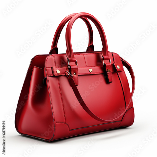 Luxury red women's leather handbag isolated on white background