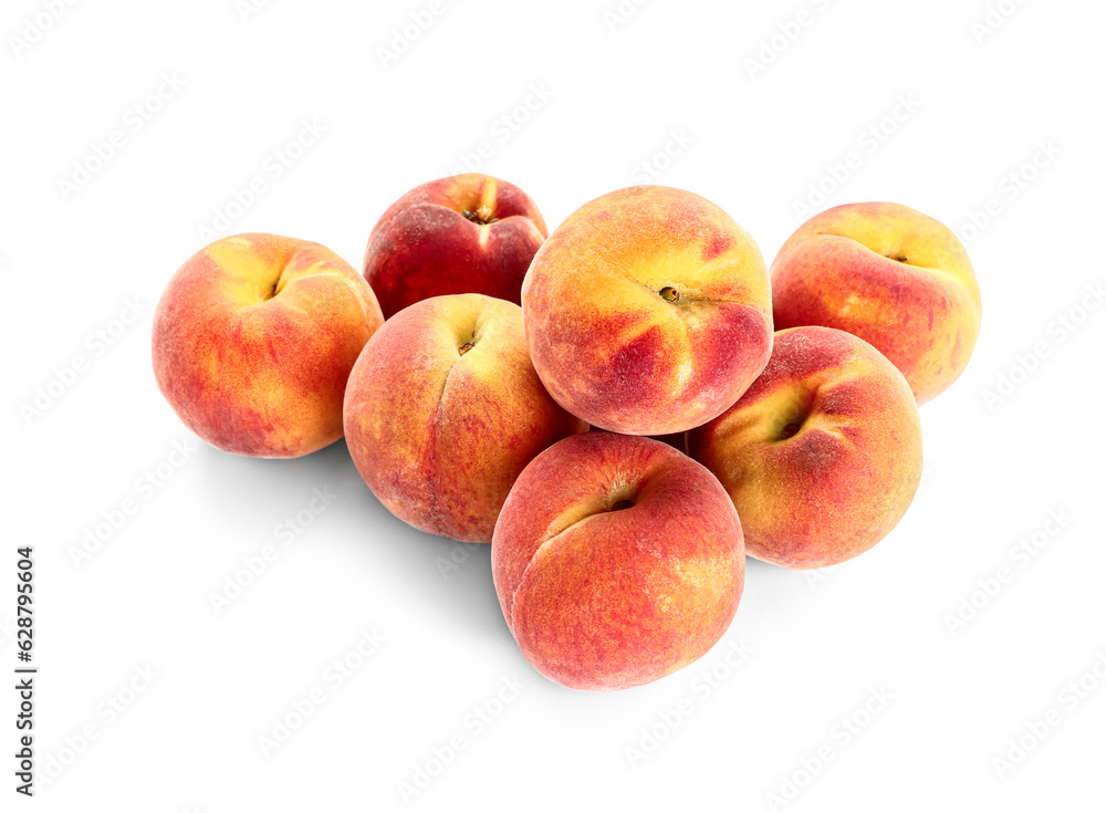 Heap of sweet peaches on white background Heap of sweet peaches on white background