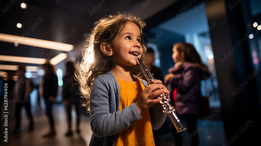 A mini maestro in the making! A young flutist concentrating intensely on their instrument Generative AI