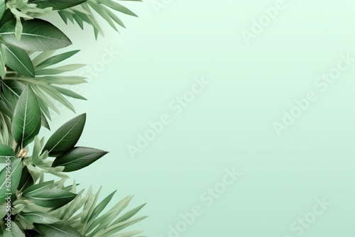Pastel abstract green frame with leaves. AI generated