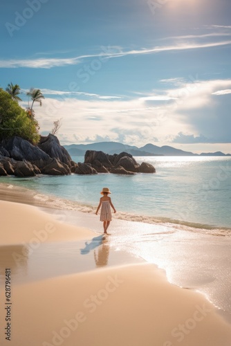Happy Little Girl Playing on a Tropical Summer Beach © AberrantRealities