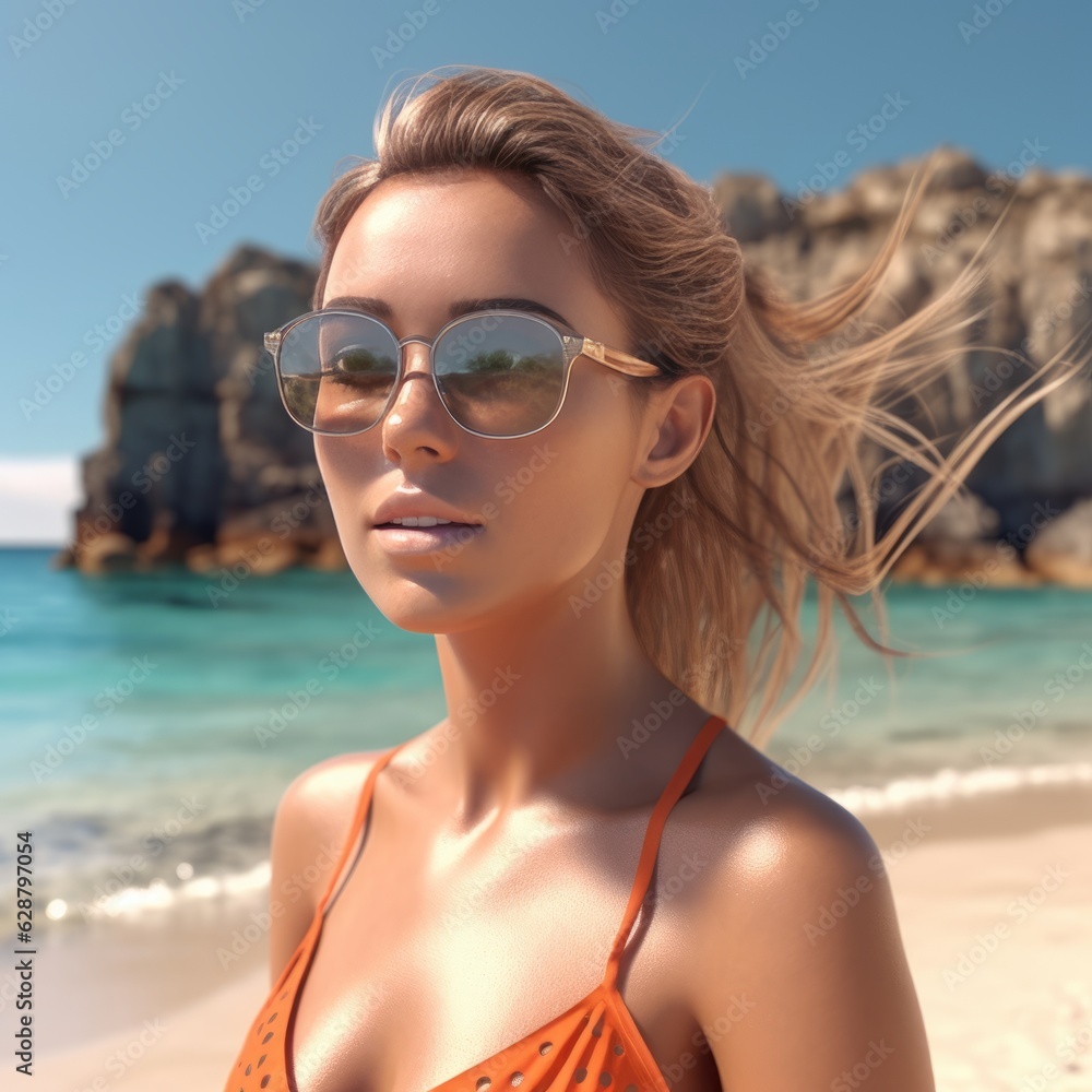 Hyper Realistic 3D Render of an Attractive Female on a Summer Beach Hyper Realistic 3D Render of an Attractive Female on a Summer Beach