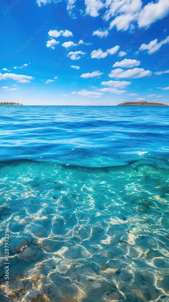 blue sea and blue sky with clouds