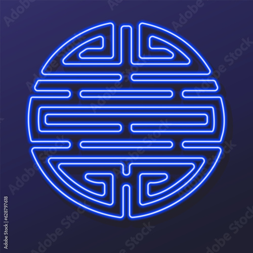 chinese health symbol neon sign, modern glowing banner design, colorful modern design trends on black background. Vector illustration.