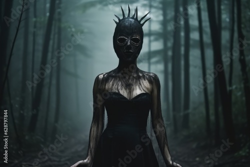Masked Mysterious Woman in a Forest