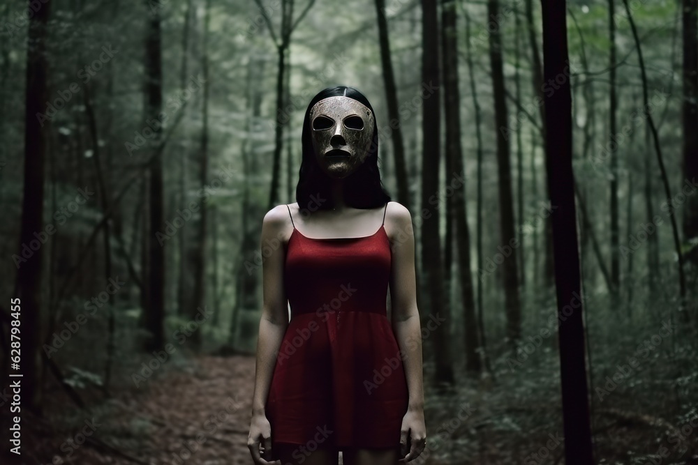 Masked Mysterious Woman in a Forest Masked Mysterious Woman in a Forest