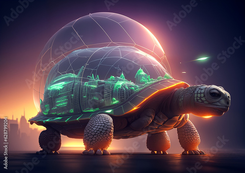 Futuristic city in a glowin...