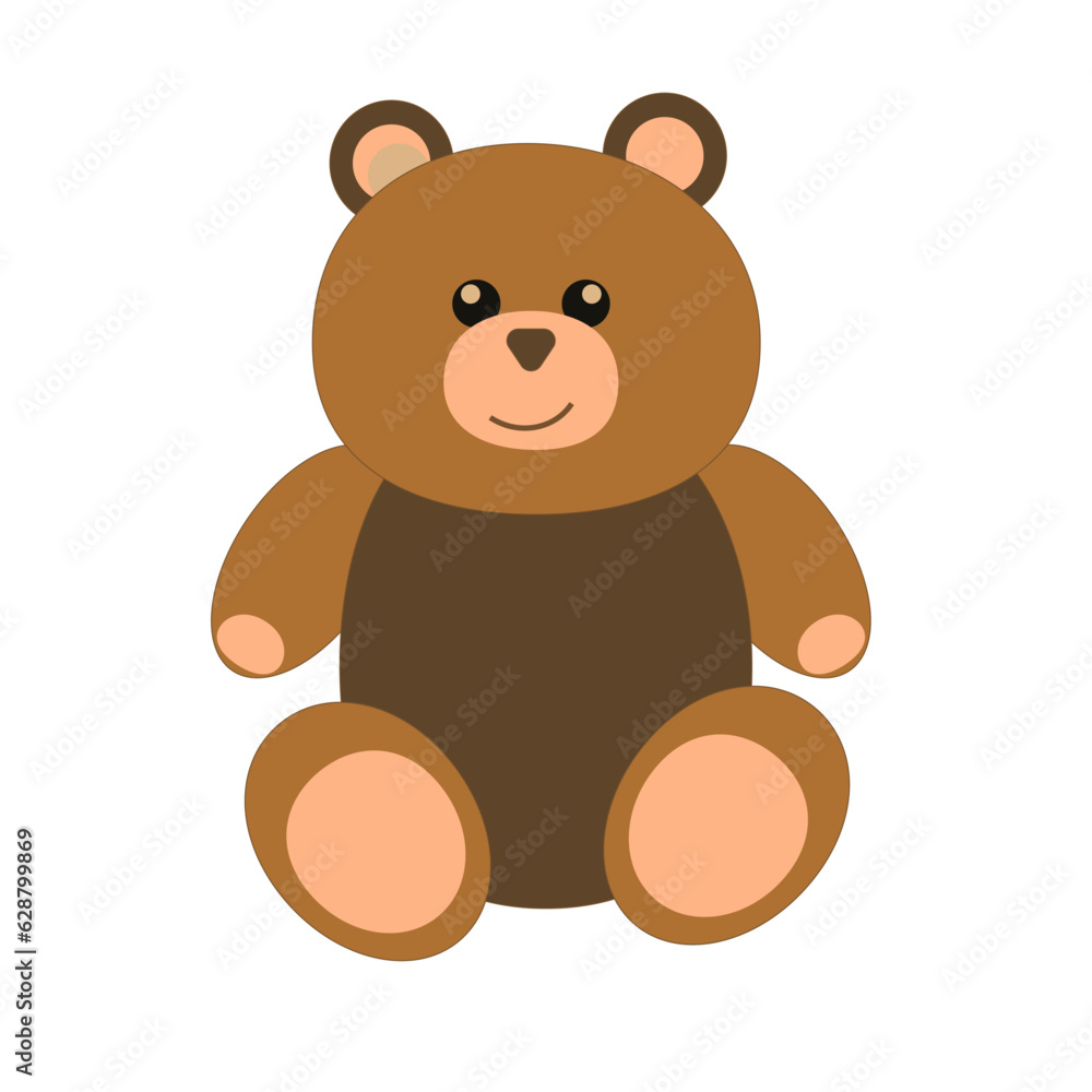 Naklejka premium bear, teddy, toy, vector, cartoon, animal, illustration, teddy bear, brown, gift, childhood, sitting, fun, cute, drawing, smile, picture