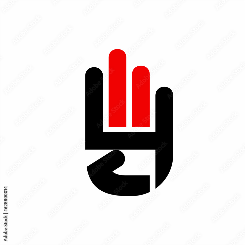 Four fingers logo design. Illustration of a hand with four fingers to form the number 4. Four fingers logo design. Illustration of a hand with four fingers to form the number 4.