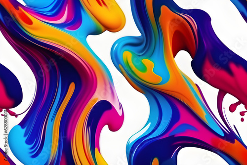 colorful-liquid-paint-ink-curved-motion-flow-on-isolated-white-background-vivid-color-fluid-dynamic. Generative AI