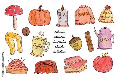 Autumn Vibes Sketch Watercolor Element Collection