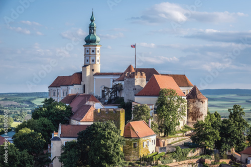 View with castle in Old Town of Mikulov town, Czech Republic