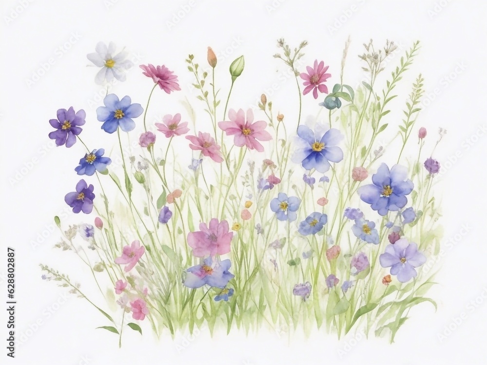 Hand-painted watercolor meadow flowers spring background