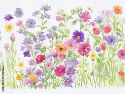 Hand-painted watercolor meadow flowers spring background © pixeness
