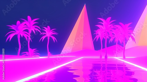 Neon Tropical Synthwave Theme 3D Abstract Background