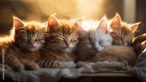 peacefully sleeping baby cat, cozy cute kitten napping © AlexCaelus