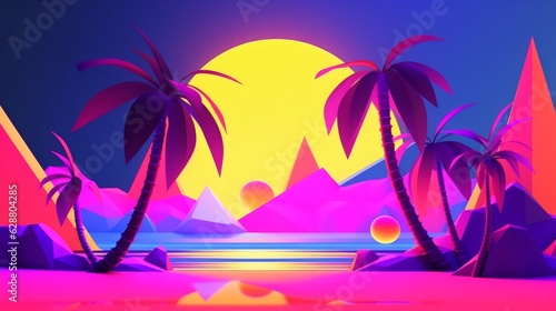 Neon Tropical Synthwave Theme 3D Abstract Background © AberrantRealities
