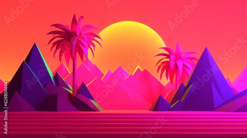 Neon Tropical Synthwave Theme 3D Abstract Background