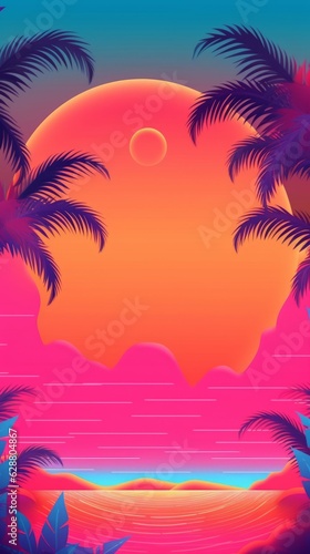 Neon Tropical Synthwave Theme 3D Abstract Background