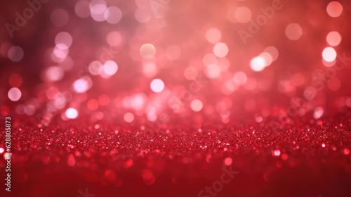 Glitter vintage lights background. Red neon bokeh abstract backdrop.