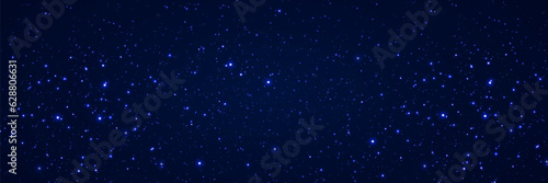 Abstract background. Beautiful blue starry sky. The stars glow in total darkness. Fantasy galaxy. Shiny magical dust particles. Vector illustration