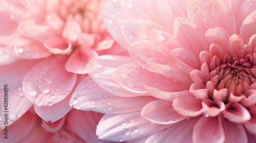 Rainwater grains on pink flower petals, spring plants nature background. Generative ai