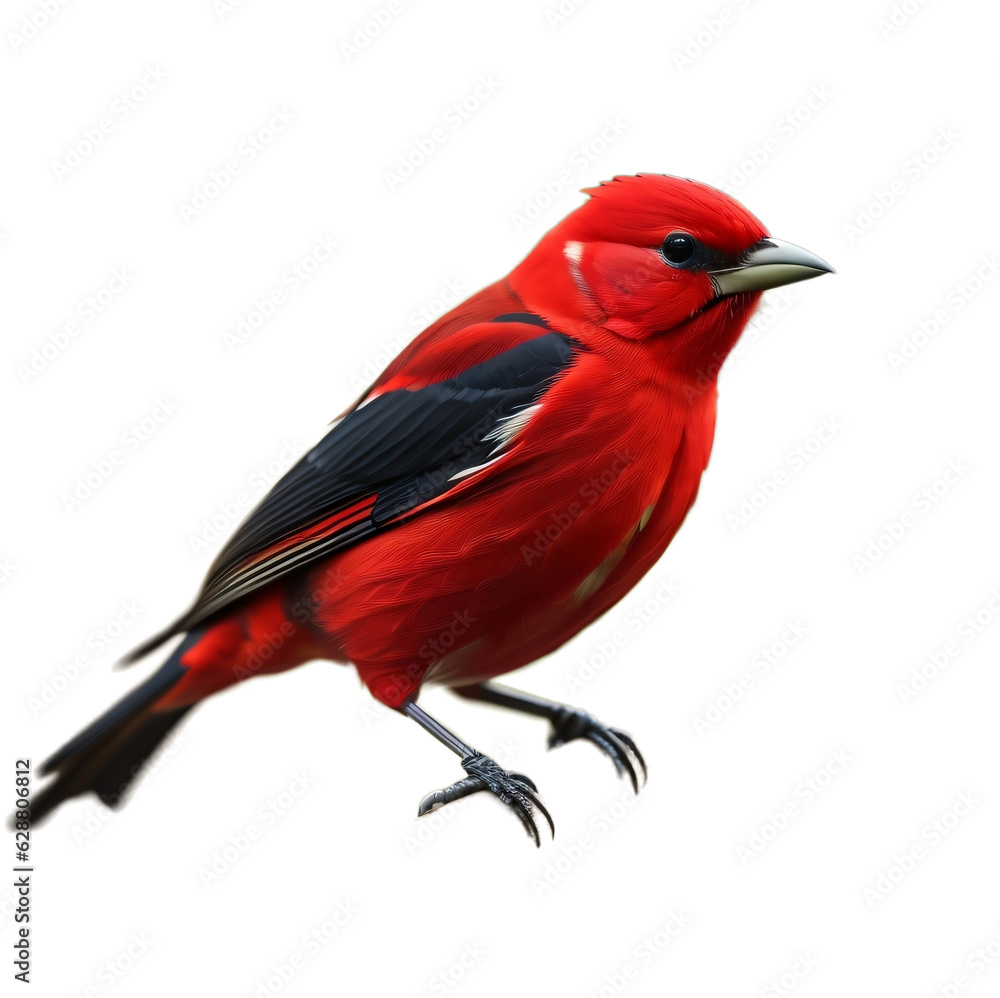 Scarlet Tanager, Common forest bird, Songbird, isolated, transparent background, no background. PNG. Scarlet Tanager, Common forest bird, Songbird, isolated, transparent background, no background. PNG.