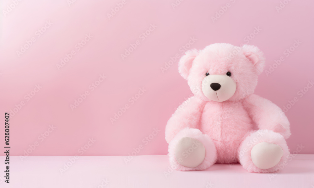 Bear peluche on pale pink background with copy space Bear peluche on pale pink background with copy space