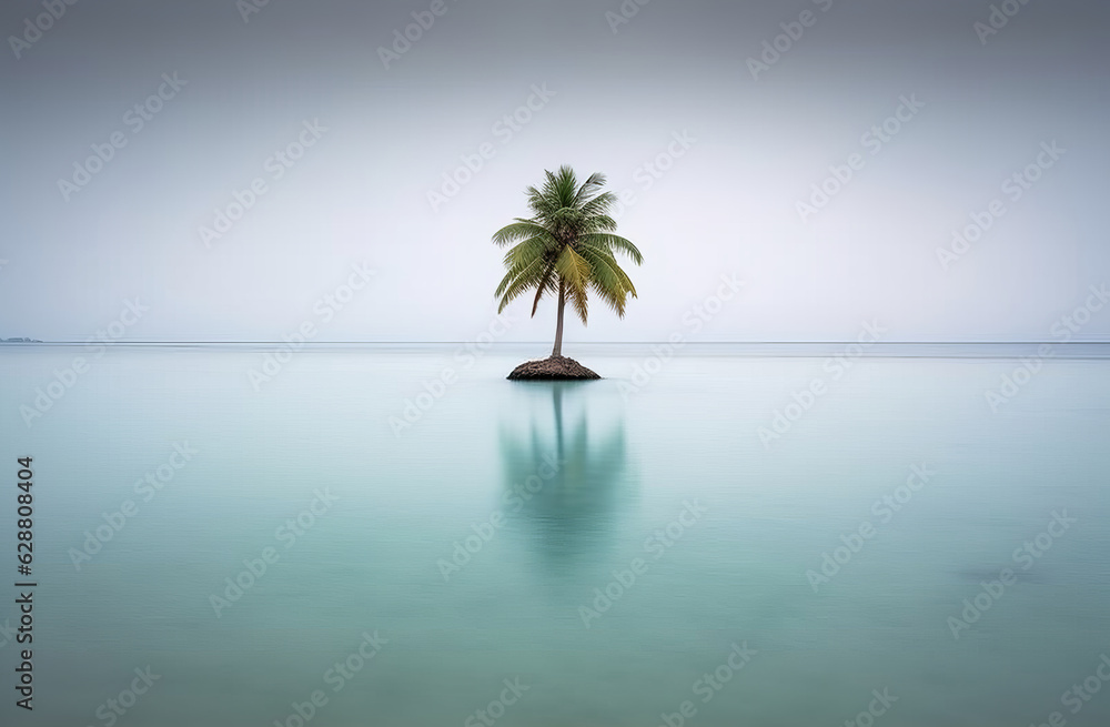 Palm Tree Against an Oceanscape Background Palm Tree Against an Oceanscape Background