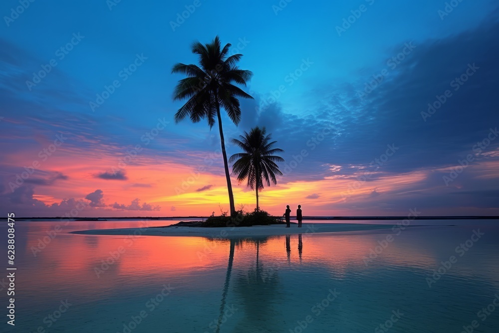 Palm Trees Against an Oceanscape Background