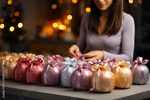 women are preparing Christmas gifts with the atmosphere of Christmas Eve