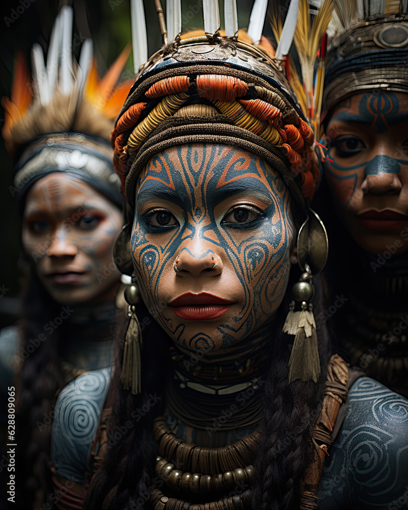Selfie Portrait of a Amazon Tribal Group-Decorative Clothing-Face Paint Selfie Portrait of a Amazon Tribal Group-Decorative Clothing-Face Paint