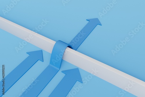 Business leadership and strategy. An arrow overcomes a barrier leaving others behind. 3D Rendering photo