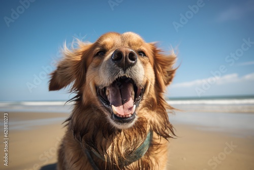 portrait of a happy dog having a day at the beach