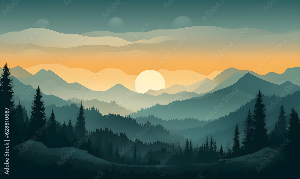 Mountains landscape flat vector art   with Generative AI technology