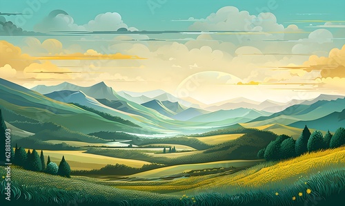Mountains landscape flat vector art with Generative AI technology