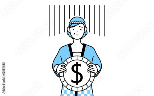 為替差損やドル安のイメージ、夏祭りの法被を着たシニア女性