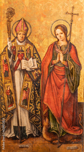 VALENCIA, SPAIN - FEBRUAR 14, 2022: The renaissance painting of St. Dionis and St. Margaret in the Cathedral by Arnau Vidal from 13. cent.