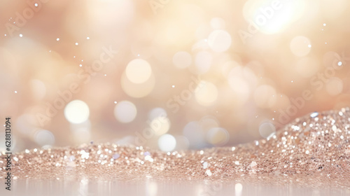 Glittering defocused background in pastel delicate beige and pearl tone. Generative ai