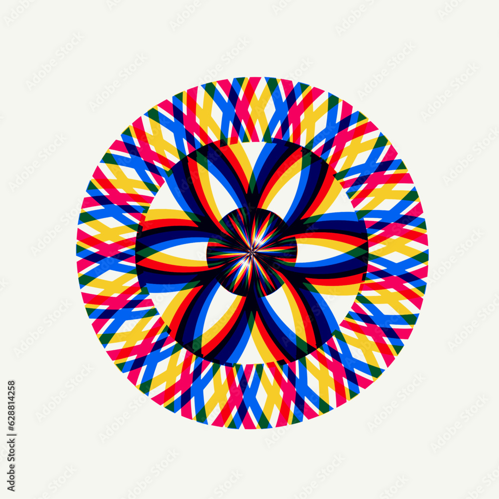 CMYK Colored Diamond Flower Wheel Pattern, Flat Styled