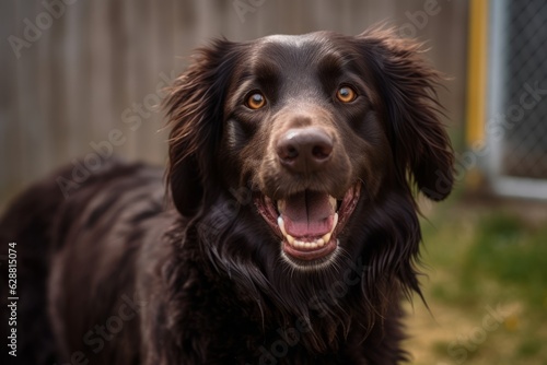 Portrait of a Happy Summer Dog in a Suburban Yard