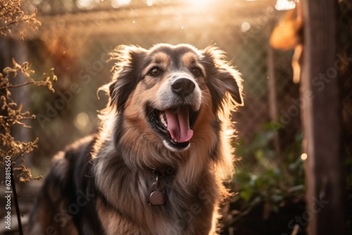 summer suburban portrait of a happy dog outside in a neighborhood yard © AberrantRealities