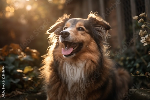 summer suburban portrait of a happy dog outside in a neighborhood yard © AberrantRealities