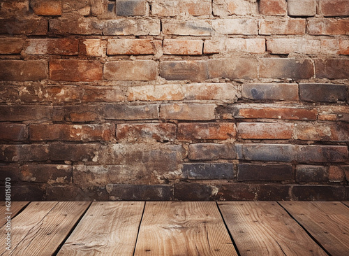 Background brick wall and wooden old floor