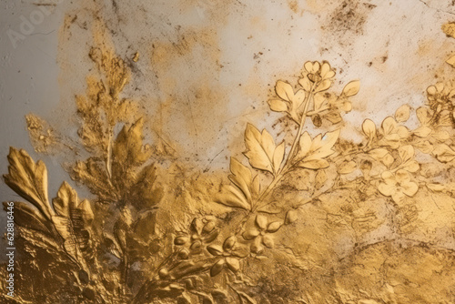 Golden background, gold leafing, created with Generative AI technology © Artem
