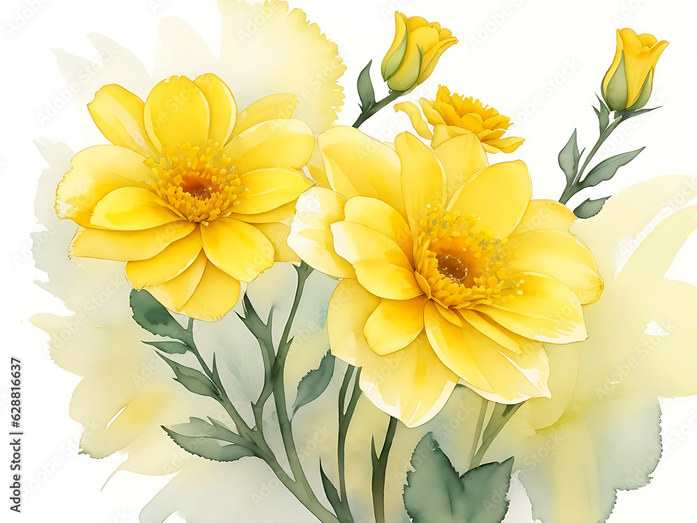 Creative Watercolor Yellow Seamless Flowers. Creative Watercolor Yellow Seamless Flowers.