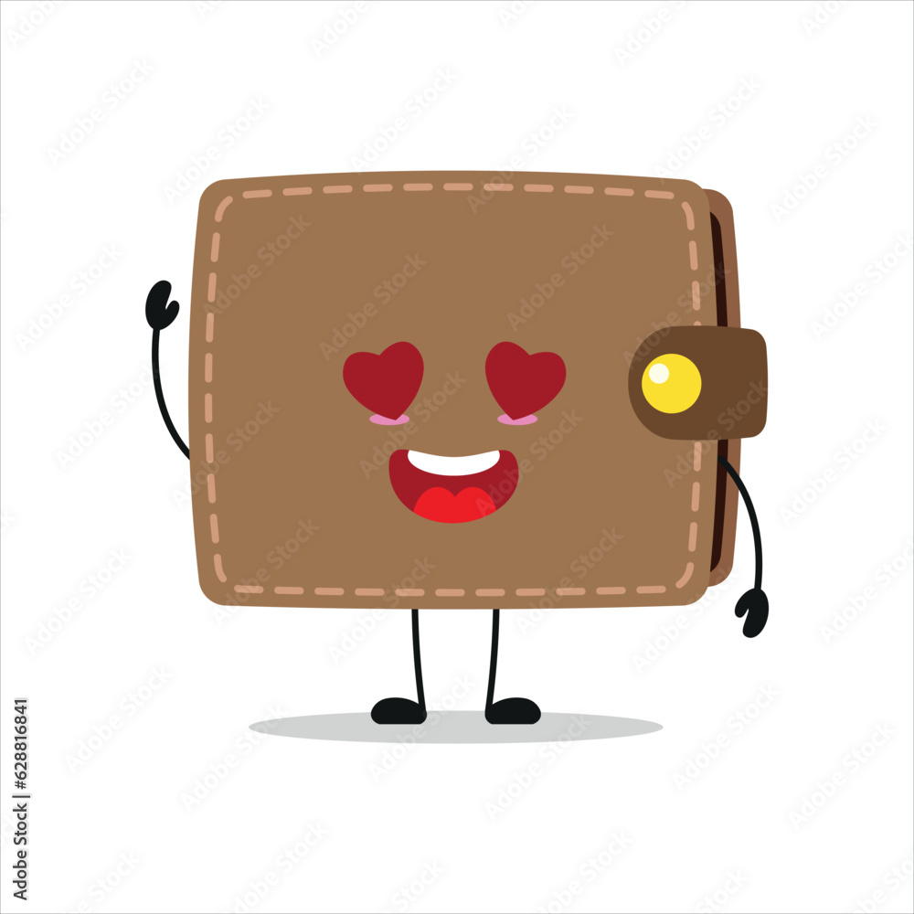 Cute happy wallet character. Funny fall in love purse cartoon emoticon in flat style. financial emoji vector illustration