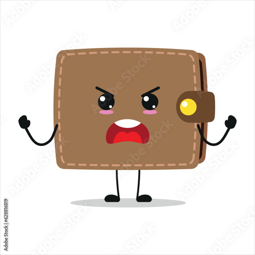 Cute angry wallet character. Funny mad purse cartoon emoticon in flat style. financial emoji vector illustration