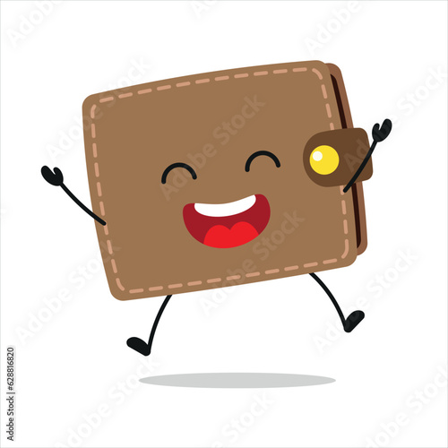 Cute happy wallet character. Funny jump purse cartoon emoticon in flat style. financial emoji vector illustration