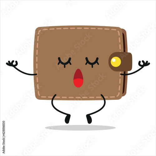 Cute relax wallet character. Funny yoga purse cartoon emoticon in flat style. financial emoji meditation vector illustration